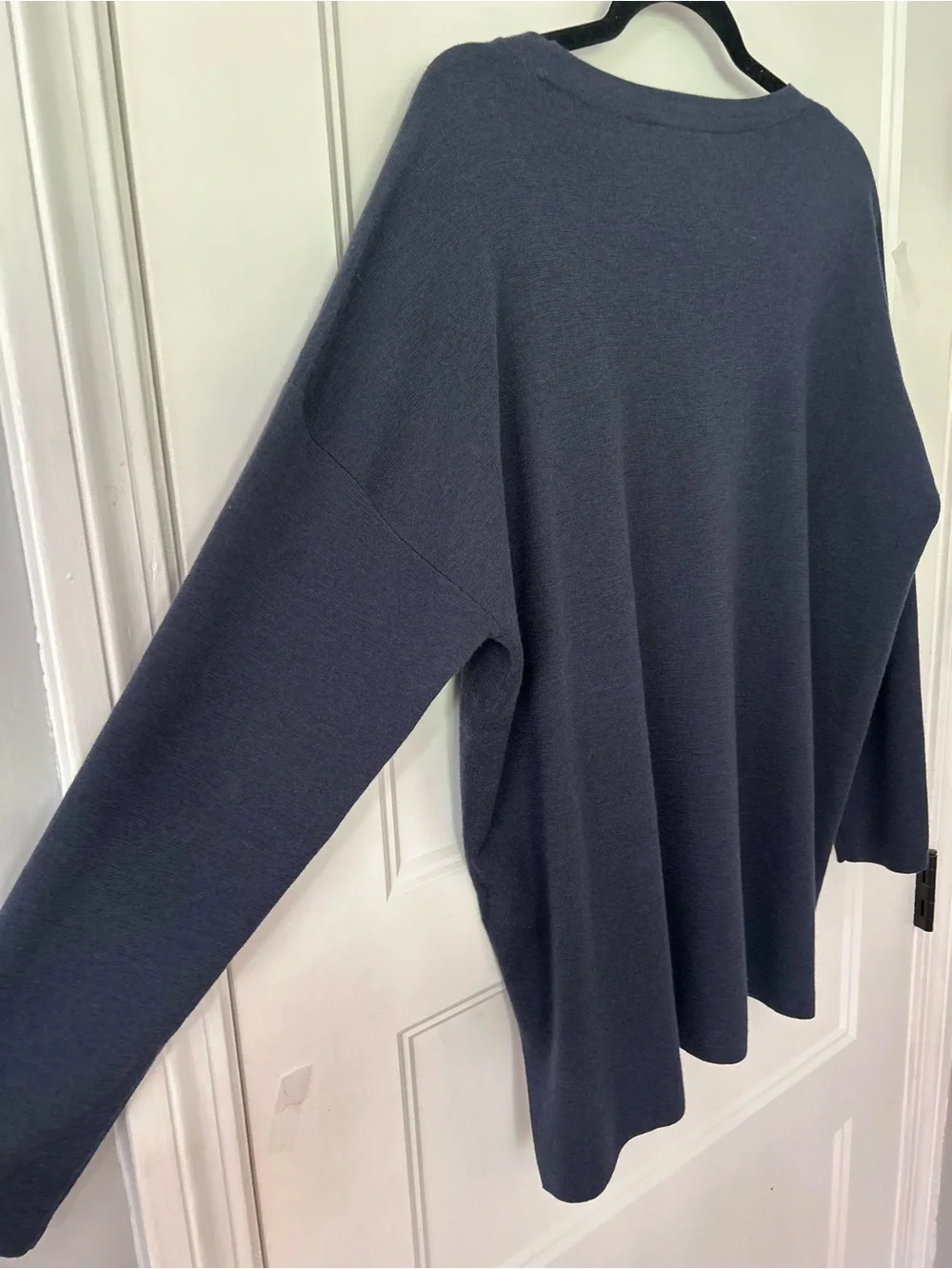 Eileen Fisher Italian Fine Merino Wool Tunic Sweater Navy Oversized M Soft